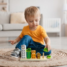 Big Discoveries Wild Stacker - Animal Block Stacking Puzzle for Ages 2 and Up | Durable Wooden Geometry Shape Toy with Flexible Safety Pegs and Pegboard - Fun Montessori Stack Toy for Toddlers