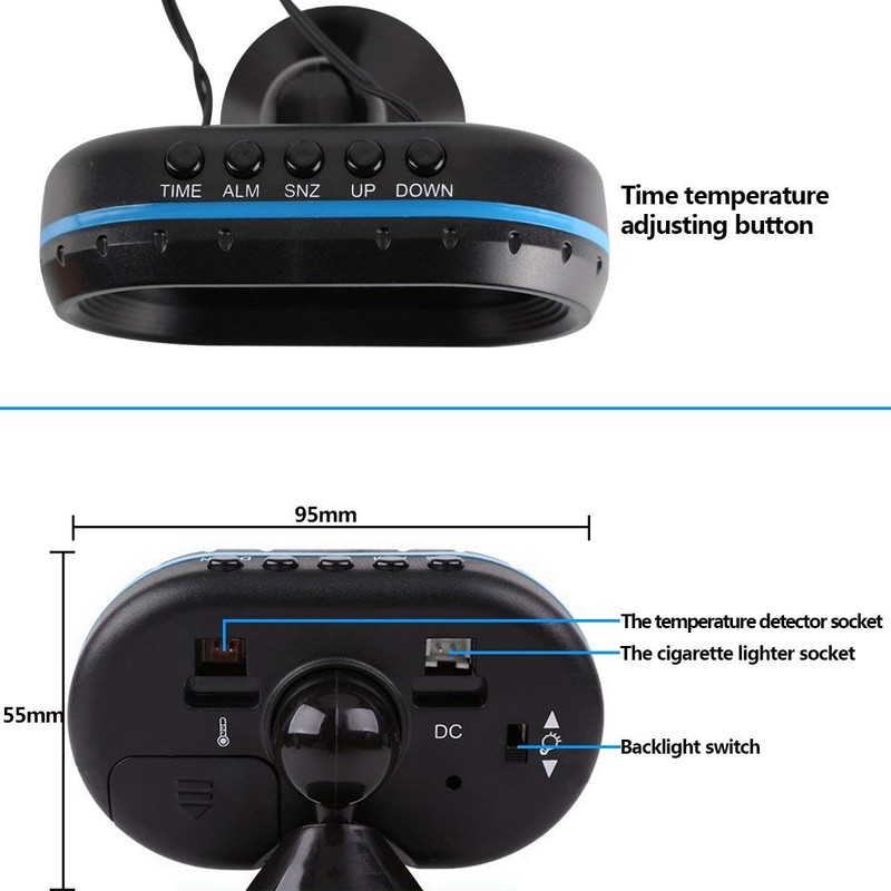 MASO 12-24V Multifunction LCD Electronic Car Thermometer Temperature Alarm Clock