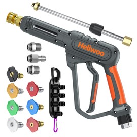 Heliwoo High Pressure Washer Gun with Swivel Ends, Power Washer Gun with M22 14mm & 15mm Fitting, 3/8" Swivel USA-NPT Thread, 7 Nozzle Tips, Replacement Extension Wand - 3600PSI/5.5 GPM