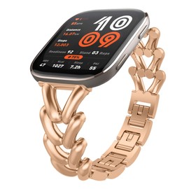 VanHooc Metal Watch Bands Compatible with Amazfi Bip Max/Balance 2/Bip 6/5/Cheetah/Cheetah Pro/GTR 4 /GTR 3 Pro, 22mm Elegant Slim Metal Chain Bracelet Replacement Strap for Women Rose Gold