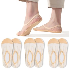 Seamless No Show Socks Ultra Thin Liner Socks for Women Lightweight Flat Boat Line Cotton Footies 3Pairs-BlackWhiteBeige, 3beige, 6-8