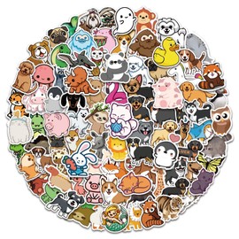 Yamobi 100 Pcs Cute Animal Stickers, Colorful Waterproof Animal Stickers, Cute Aesthetic Vinyl Stickers for Water Bottle, Laptop, Skateboard Stickers for Teens