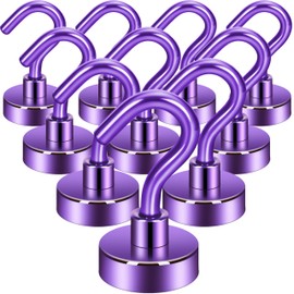 Neosmuk Magnetic Hooks,30lb+ Heavy Duty Earth Magnets with Hook for Refrigerator, Extra Strong Cruise Hook for Hanging, Magnetic Hanger for Cabins, Grill (Purple, Pack of 10)