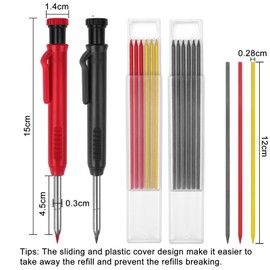 4 Pack Carpenter Pencils Mechanical Pencils with 48 Refills, Construction Pencils with Built-in Sharpener, Long Nib Deep Hole Heavy Duty Woodworking Pencil Marker for Architect (2 Colors)