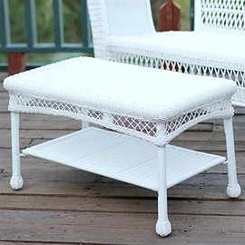 Pemberly Row Wicker Patio Coffee Table in White