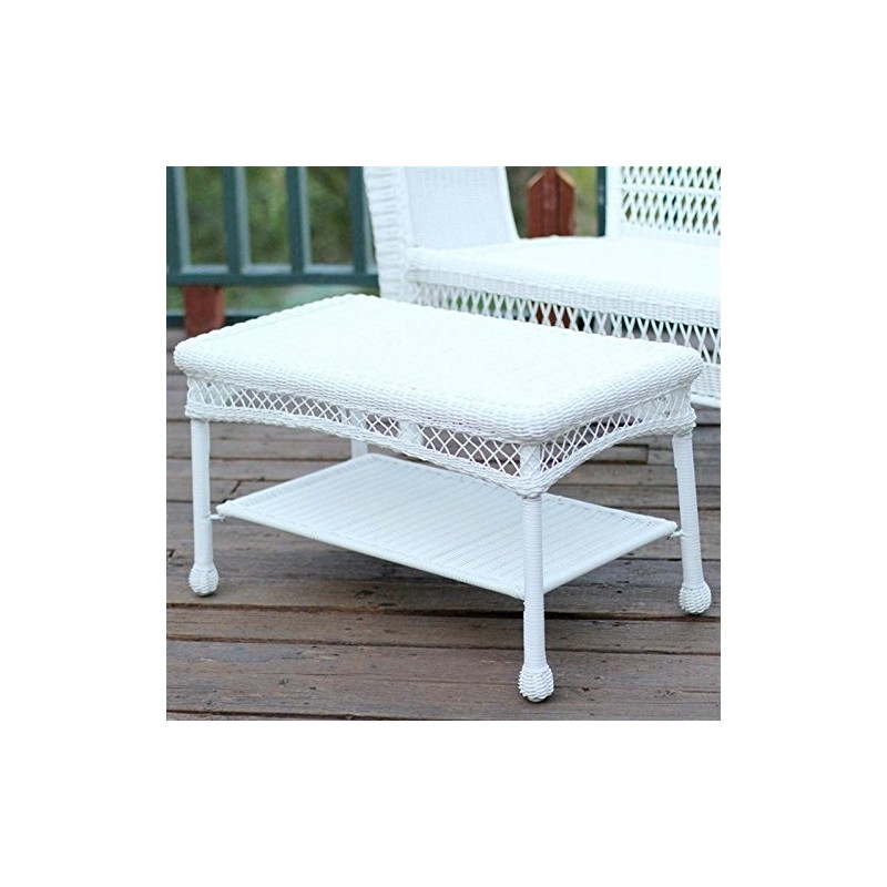 Pemberly Row Wicker Patio Coffee Table in White