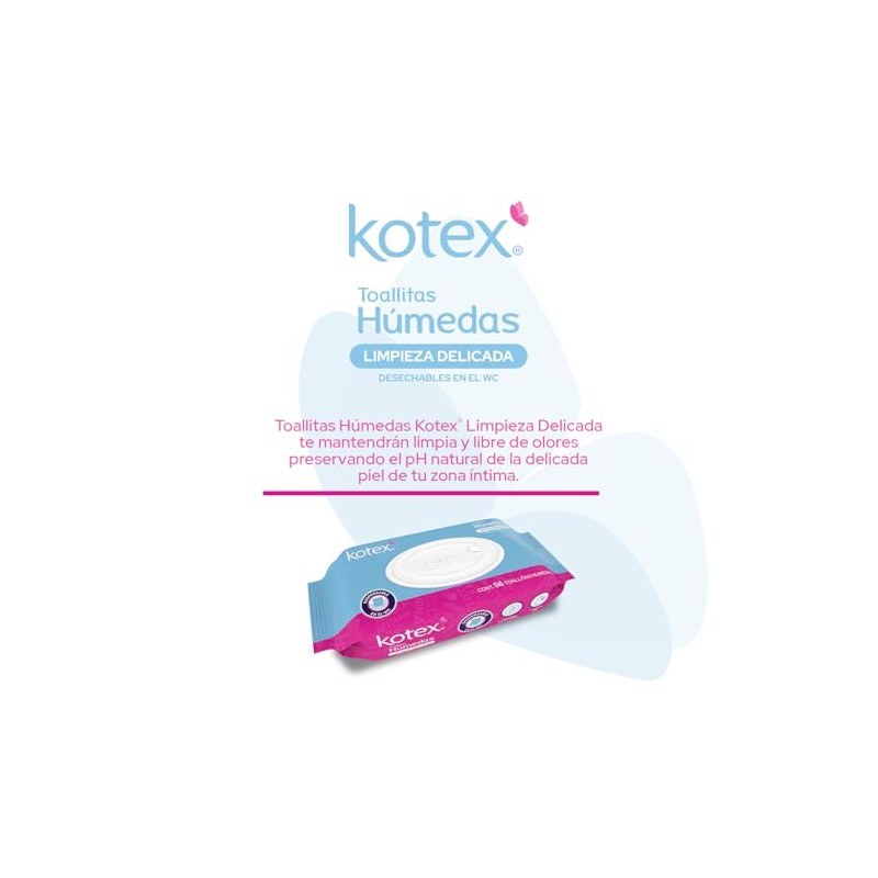Kotex Toallitas Húmedas para Higiéne Íntima, 1 paquete con 56