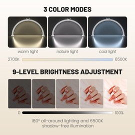 DeerDean 29" Half Moon Light for Nail Desk with Phone Holder & Adjustable Moon Light Nail Tech Lamp for Tattoo, Eyelash, Dimmable Half Moon Lamp & Nail Light for Desk (White)