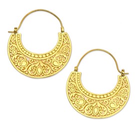NOVICA Artisan Handmade Gold Vermeil Hoop Earrings Ornate 22k from Indonesia Plated Sterling Silver No Stone Statement [1.6 in L x 1.4 in W x 0 in D] ' Garden of Eden'
