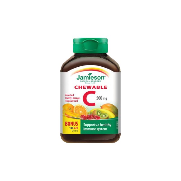 Jamieson Vitamin C Chewable 500mg (Mixed Fruit) - 100 + 20 Tabs BONUS