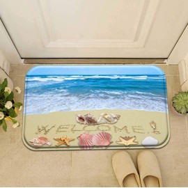 Beach and Shells Bathroom Rugs Bath Mat Door Mats,Shaggy Bathroom Floor Carpet, Bathroom Decor Rug Doormat Kitchen Toilet Floor Rug 24X16 inches