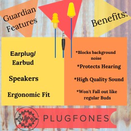 Plugfones Guardian Earplug, Headphones, Blue/Yellow