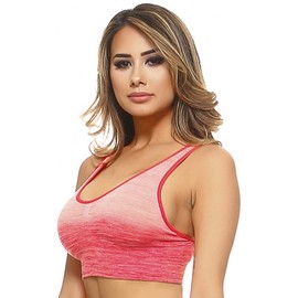 Womens Sports Bras Space Dip Dye Ombre Athletic Bra Top Seamless Stretchy Removable Pads for Yoga Running Fitness Workout Color Coral Size Medium