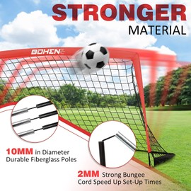 BOHEN 6x4FT Portable Soccer Goal for Kids Backyard with Carry Bag - Easy Folding Lightweight Fun for Outdoor Indoor Training Games for Teen Youth Adult (Red, 6x4FT, 2 Pack)