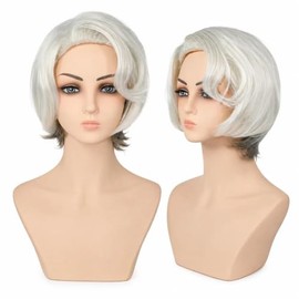 Peluca De Mujer Con Frontal De Encaje Plateado, Onda Corta, Cambio Gradual De Color Gris, Cabello Sintético Natural, Resistente Al Calor, Peluca Compl
