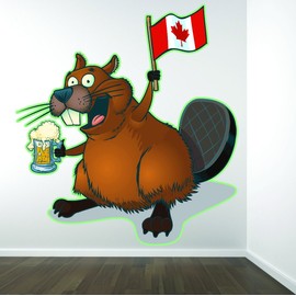 Wall Decal Canadian Beaver Canada Flag Size 30 Inches X 50 Inches