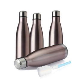 MEWAY 17oz Sport Water Bottle 4 pack Vacuum Insulated Stainless Steel Sport Water Bottle Leak-Proof Double Wall Cola Shape Water Bottle, Keep Drinks Hot & Cold (Rose Gold, 4 pack)