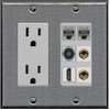 RiteAV 1 Speaker 2 Banana Binding Post Wall Plate 2 Cat6 1 x Toslink Optical and HDMI - Outlet [Stainless/Gray]