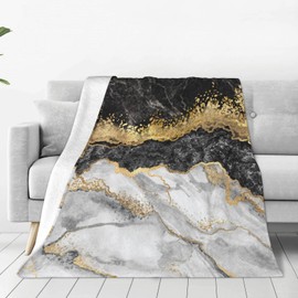 Black Gold Marble Printed Fleece Throw Flannel Blanket Soft Cozy Warm Decor Throws Lightweight Blankets for Couch Sofa Bed Chair 60x50