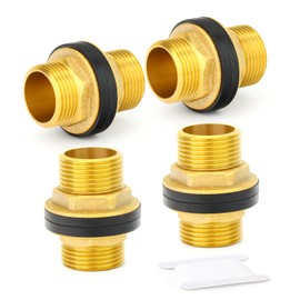 ERGAOBOY 4Pcs Brass Bulkhead Water Tank Connector, 3/4" BSP Male Theaded Fitting with 2 Rubber Rings for Rain Barrels, Aquariums, Tubs