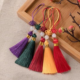 10 Pieces Mini Tassels, Handmade Silky Tassel Key Chain with Beads Bookmark Tassel Pendant Small Chinese Knot for DIY Jewellery Earring Craft Key Chain – Green