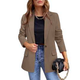 CRAZY GRID Womens Casual Blazer Long Sleeve Business Suit Jacket Open Front Button Work Office Blazer Jacket Fashion Dressy Ladies Blazer Summer Tan XL