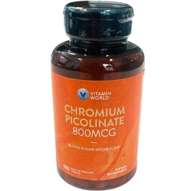Vitamin World Chromium Picolinate 800MCG 180 Tablets - EX 06/26