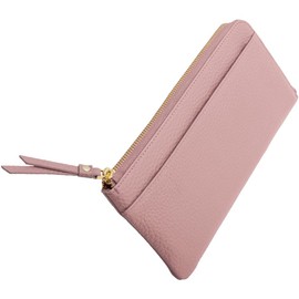 RafiCaro Women's L-Shaped Zipper, Long Wallet, Leather, Genuine Leather, Large Capacity, 20 Card Pockets, Outside Pockets, Coin Purse, Thin, Lightweight, dustypink