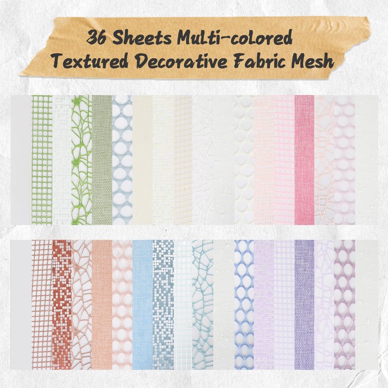 90 Sheets Textured Scrapbook Paper with Decor Mesh Fabric Creative