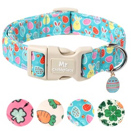 MR.CHUBBYFACE Easter Dog Collar, Bunny Eggs Print Dog Collars,Soft Durable Adjustable Colorful Eggs Pet Collar, Cute Easter Collar Gifts for Small Medium Large Dogs