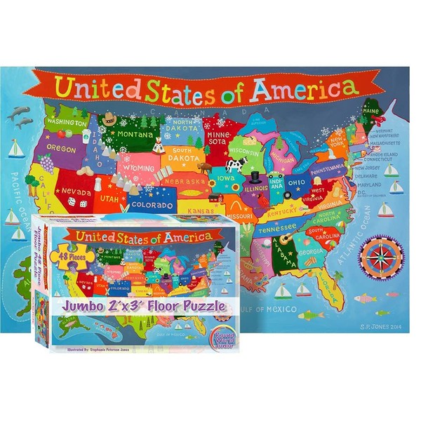 Waypoint Geographic Kid’s USA Jumbo 48-Piece Floor Puzzle, Informative Puzzles