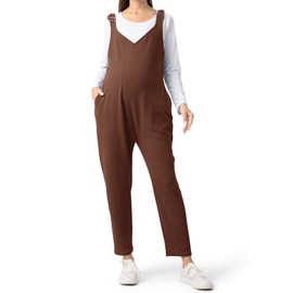 Rnxrbb Adjustable Fall Maternity Overalls Casual V Neck Maternity Pants Jumpsuits Clothes with Pockets,Coffee brown-2XL