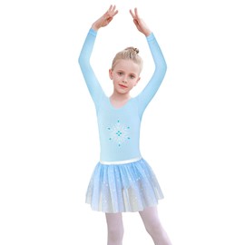 EQSJIU Ballet Leotard for Girls Long Sleeve Kids Girls Classic Adorable Sky Light Blue Unicorn Leotard Dance Ballet Dress 6-7 Years Stage Performance