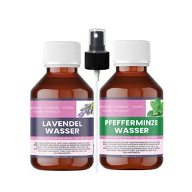 Organic Lavender Hydrolate & Organic Peppermint Hydrolate - 2 x 250 ml - Includes 1 x Atomiser - 100% Natural Organic Hydrolate - for Skin, Hair & Aroma Care - Nakobe