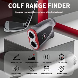 PONADA Golf Rangefinder with Slope, 1200 Yards Laser Range Finder with 7X Magnification & Flag Pole Locking Vibration, Magnetic Mount with Elegant Lychee Grain Microfiber Leather Decor