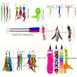 (1+X) Interactive Cat Toy 1PC Retractable Wand Toy and Random 5/10/20/28PCS Feather Toys Refills, Pole Toy for Bored Indoor Cats Chase and Exercise (20pcs(1+Random 19pcs))