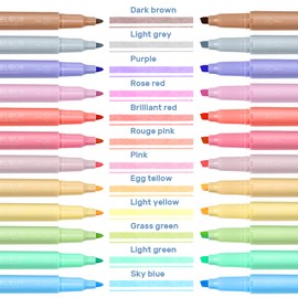 EooUooIP Pastel Highlighters, Pack of 12 Double Tip Highlighters and Markers, Various Mild Colours, School Office Stationery, Bullet Journal Accessories