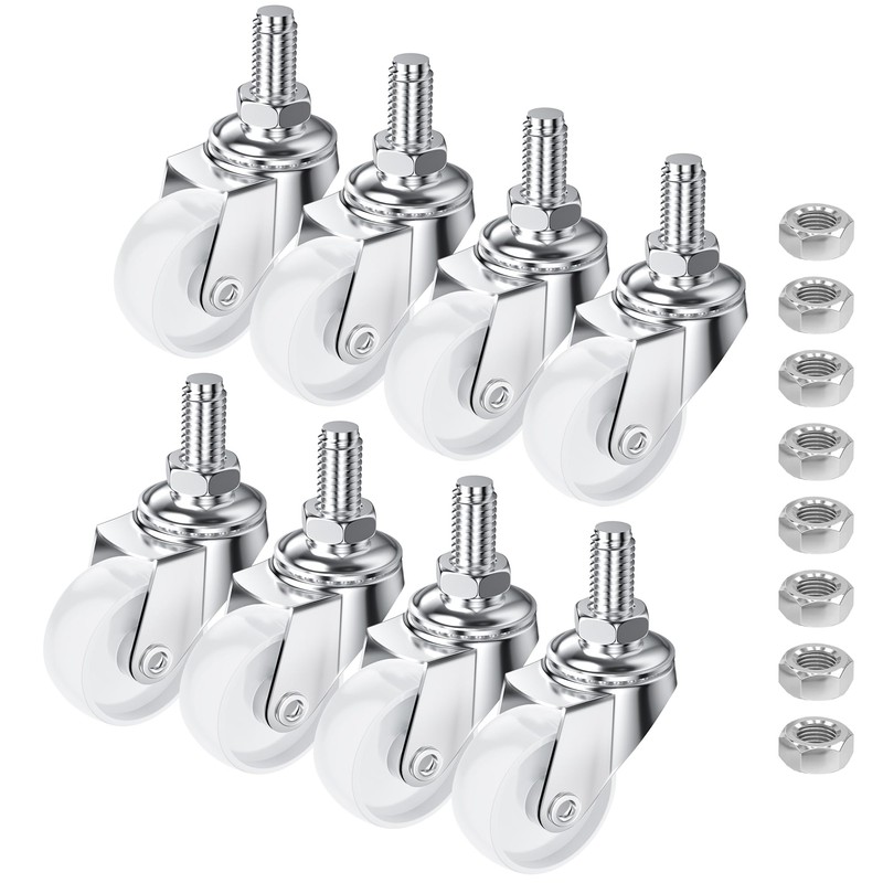 8 PCS Swivel Stem Casters,M8 White 30mm(1.25 inch) Castor Wheels