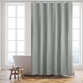 Furlinic Extra Long Shower Curtain 84 inch Grey Bathroom Curtains Liner Made of Waterproof Weighted Fabric Set with 12 ADS Hooks 180x210.