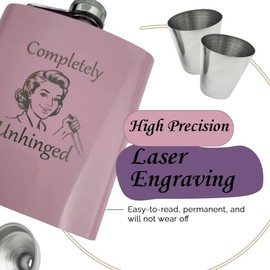 Completely Unhinged Funny Flask, Gag Gifts Funny Adult, Coworker Funny Gifts for Women, Mothers Day for Mom Friend, Birthday Gifts for Moms, Cool Adult Sister Gift (Pink)