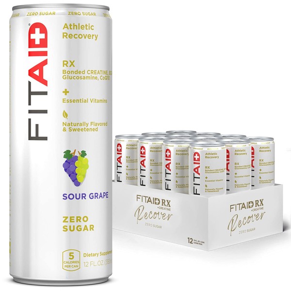 LIFEAID FITAID Rx Zero, Keto-Friendly, Number 1 Post-Workout Recovery Drink, 0g Sugar, Quercetin, Creatine, BCAAs, Omega-3s, Green Tea, 5 Calorie, No Artificial Sweeteners, 12 Fl Oz (Pack of 12)