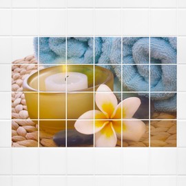 GRAZDesign Fliesenaufkleber Wellness Kerze Blüte Fliesenbild Bad, Badezimmer Klebefliesen - 15x20cm / 92x61cm