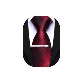 Barry.Wang Burgundy Silk Men Ties Striped Necktie and Tie Clip for Wedding Party Business Fashion Classic Formal