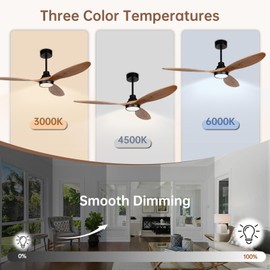 Ovlaim 52 Inch Wood Ceiling Fan with Light Remote Control,Quiet DC Motor,3 Blades Indoor Ceiling Fan for Bedroom Living Room,ETL Listed