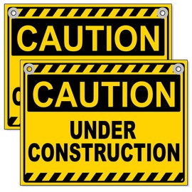 2 PC Under Construction Sign - 12 x 8 Coroplast Caution Area Under Construction Signs with Grommets - Work Zone Signs Caution Construction Zone Sign