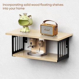 YUJSBHJAN 2-Tier Display Wall Shelves,16.8 Inch Floating Shelves Wall Mounted Set of 2,Floating Bookshelves Set of 2 for Living Room, Bathroom, Bedroom, Kitchen, Natural