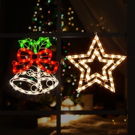 LAMPHOME Lighted Bell and Star Christmas Window Silhouette Decoration Christmas Lights for Christmas,Party,Home,Patio Lawn,Garden