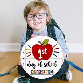 MDPrints First And Last Day of School Board, 8" Round Wooden 2 Layers Double Sided, Back to School First Day of School Board for Kids, Last Day of Preschool Kindergarten Reusable Signs (School 204)