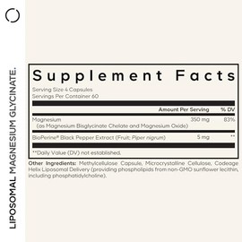 Codeage Suplemento Glicinato Magnesio Liposomal Suministro Meses Quelato Bisglicinato Píldoras Minerales Quelado Cápsulas Vitaminas Pimienta Negra