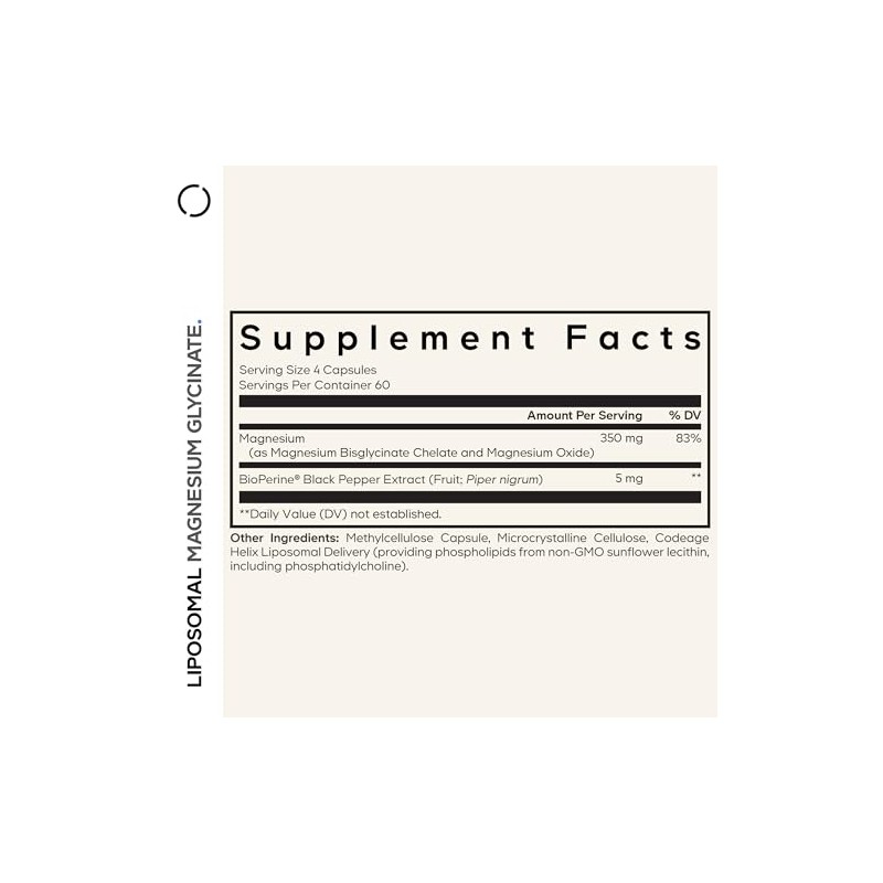 Codeage Suplemento Glicinato Magnesio Liposomal Suministro Meses Quelato Bisglicinato Píldoras
